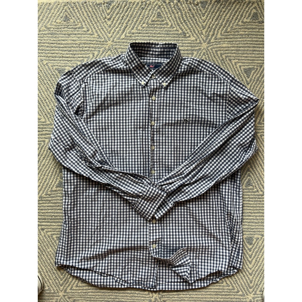 Vineyard Vines Whale Long Sleeve Button Shirt - White/Blue‎ Checker - Large